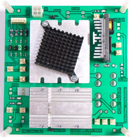 Device photo of the PSU (copper-poured version). Copper pouring reduces ground rail resistance and improves frequency and thermal parameters of the board.